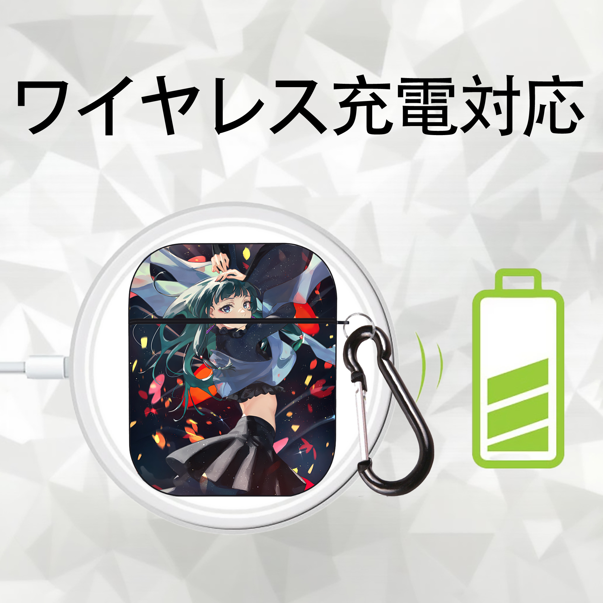 薬屋のひとりごと The Apothecary Diaries AirPods 第2世代保護ケース ハードシェル ブラック 耐衝撃・防指紋・カラビナ付き