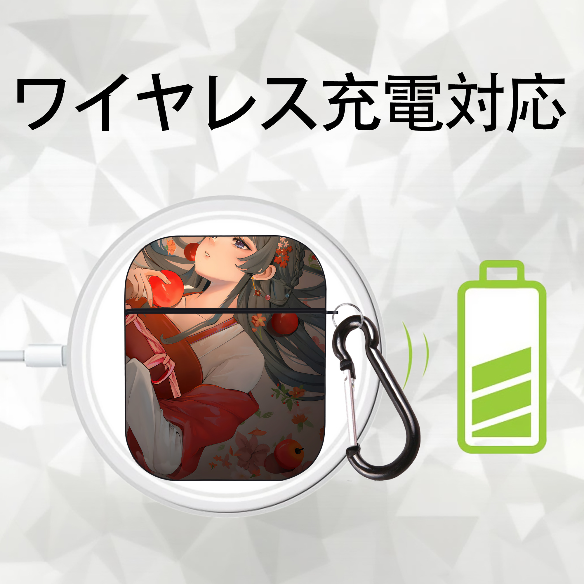 薬屋のひとりごと The Apothecary Diaries AirPods 第2世代保護ケース ハードシェル ブラック 耐衝撃・防指紋・カラビナ付き