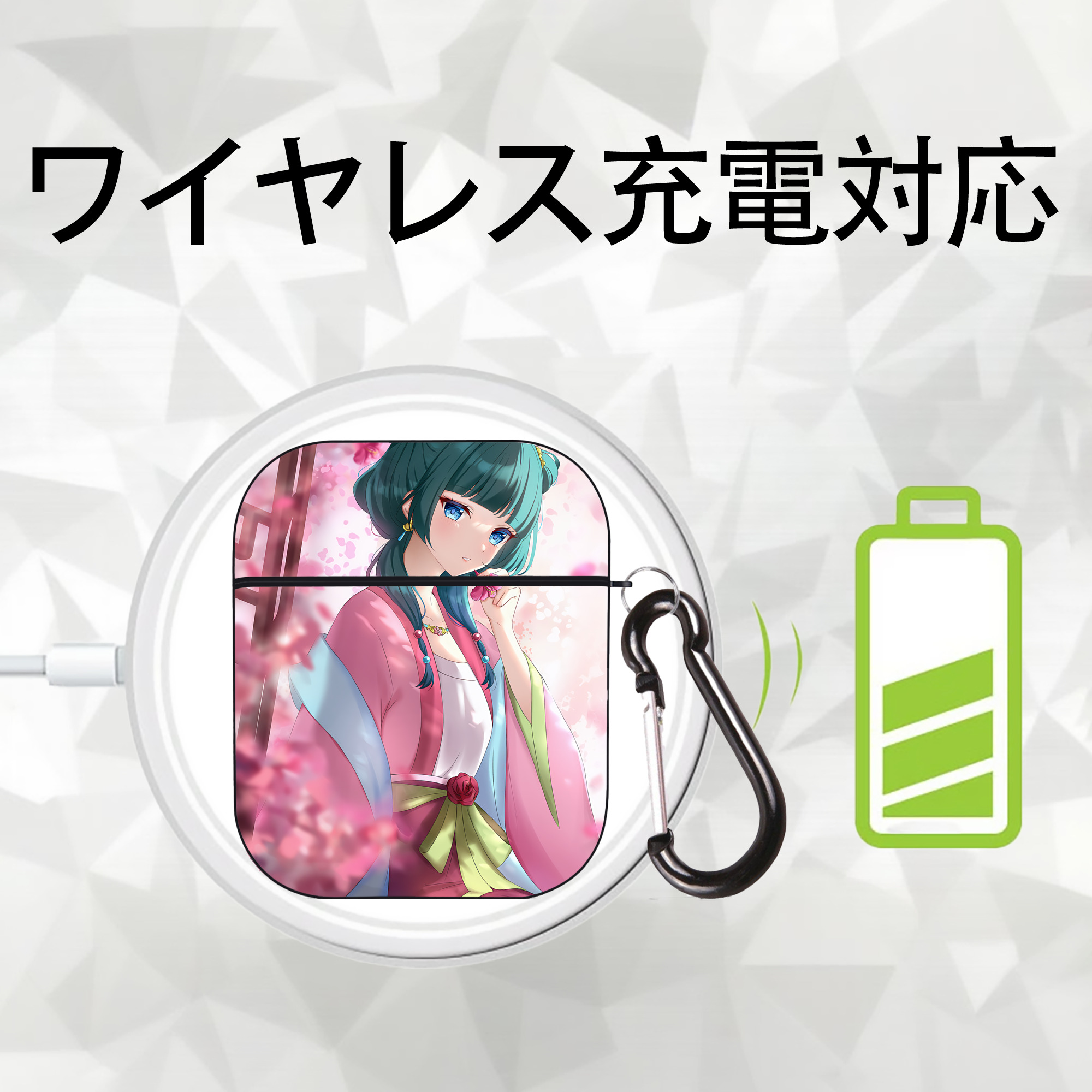 薬屋のひとりごと The Apothecary Diaries AirPods 第2世代保護ケース ハードシェル ブラック 耐衝撃・防指紋・カラビナ付き