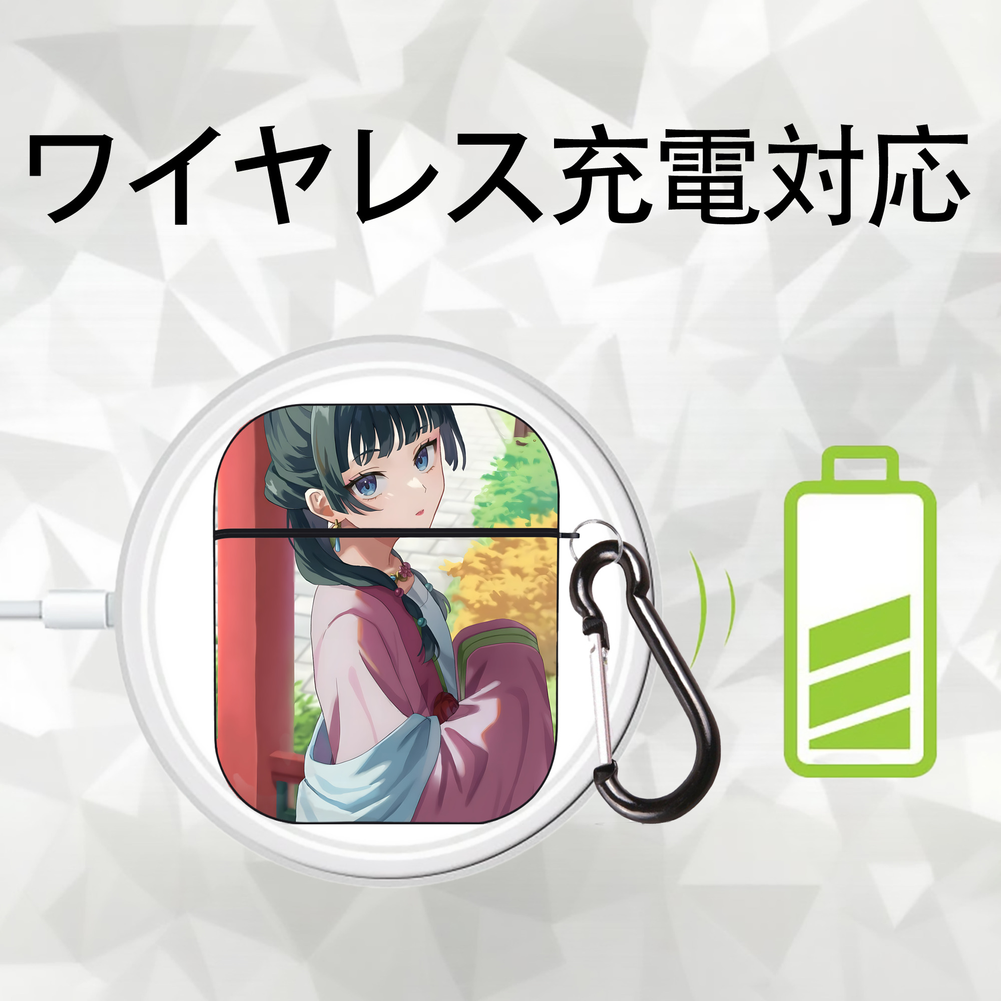 薬屋のひとりごと The Apothecary Diaries AirPods 第2世代保護ケース ハードシェル ブラック 耐衝撃・防指紋・カラビナ付き