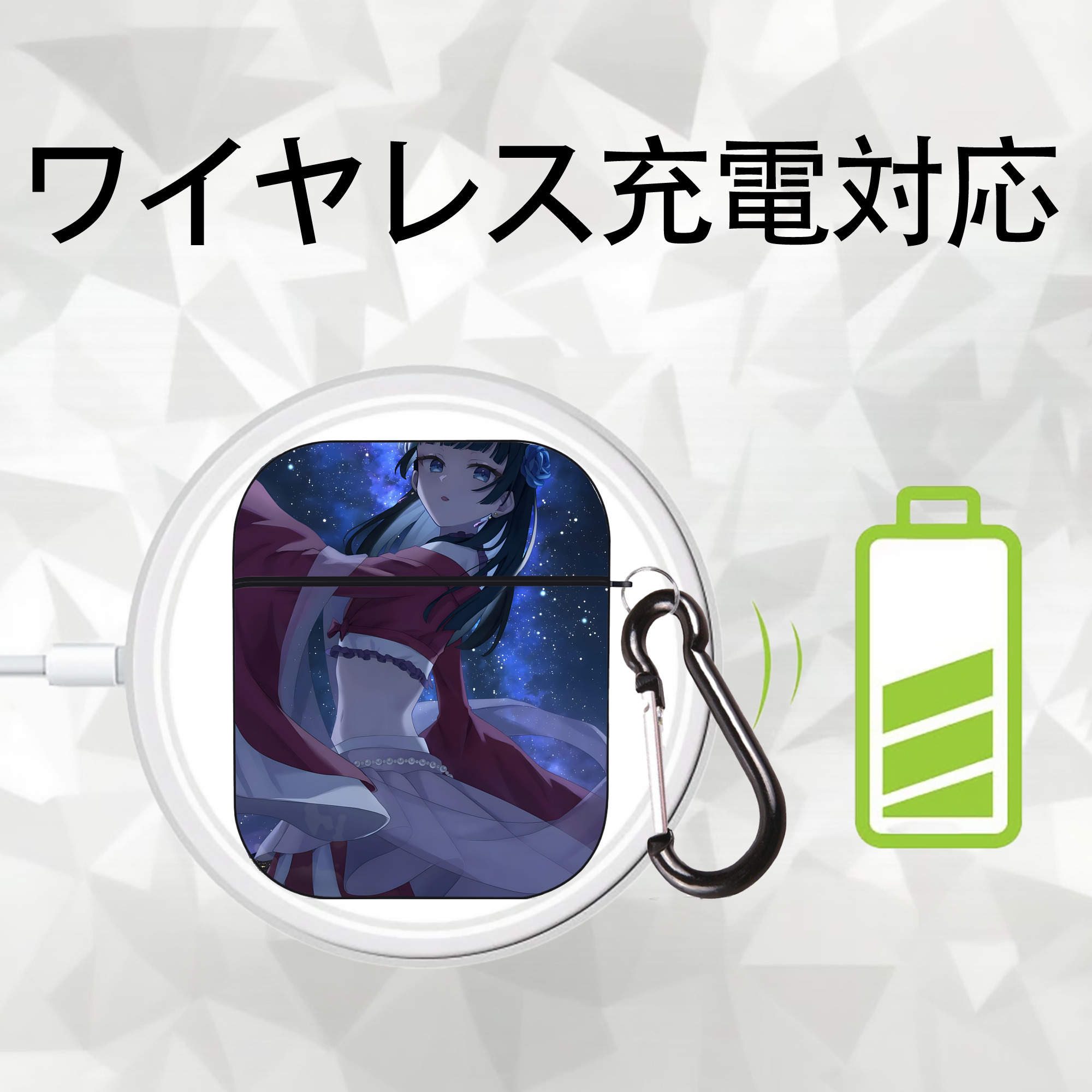 薬屋のひとりごと The Apothecary Diaries AirPods 第2世代保護ケース ハードシェル ブラック 耐衝撃・防指紋・カラビナ付き