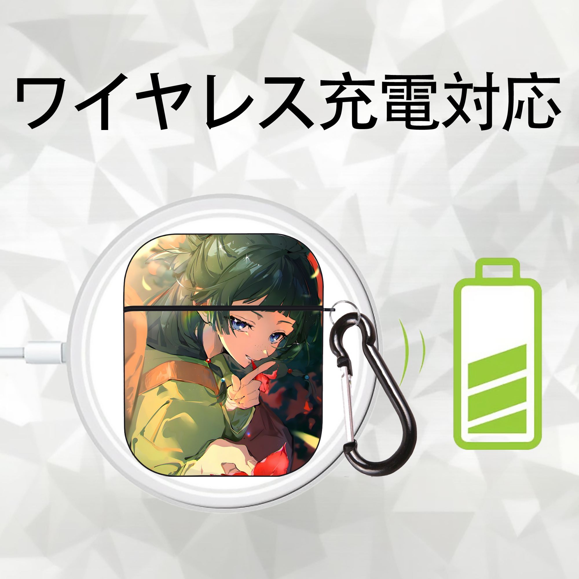 薬屋のひとりごと The Apothecary Diaries AirPods 第2世代保護ケース ハードシェル ブラック 耐衝撃・防指紋・カラビナ付き