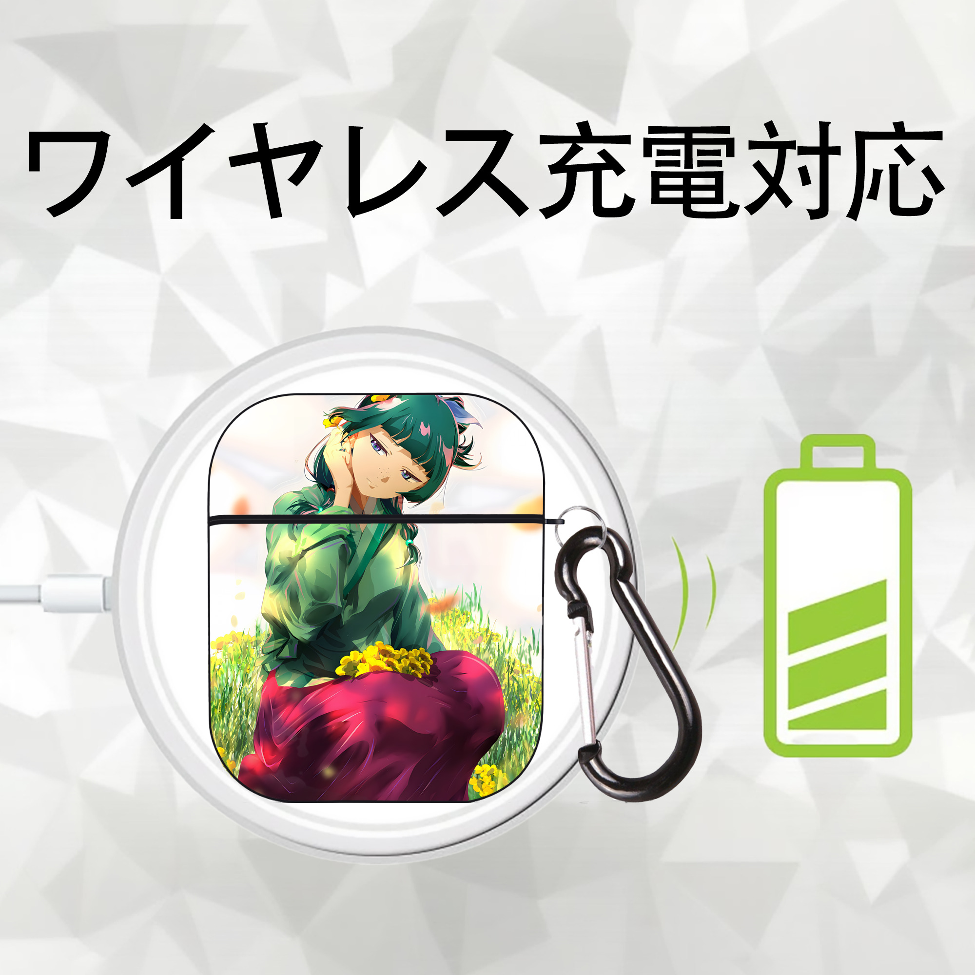 薬屋のひとりごと The Apothecary Diaries AirPods 第2世代保護ケース ハードシェル ブラック 耐衝撃・防指紋・カラビナ付き