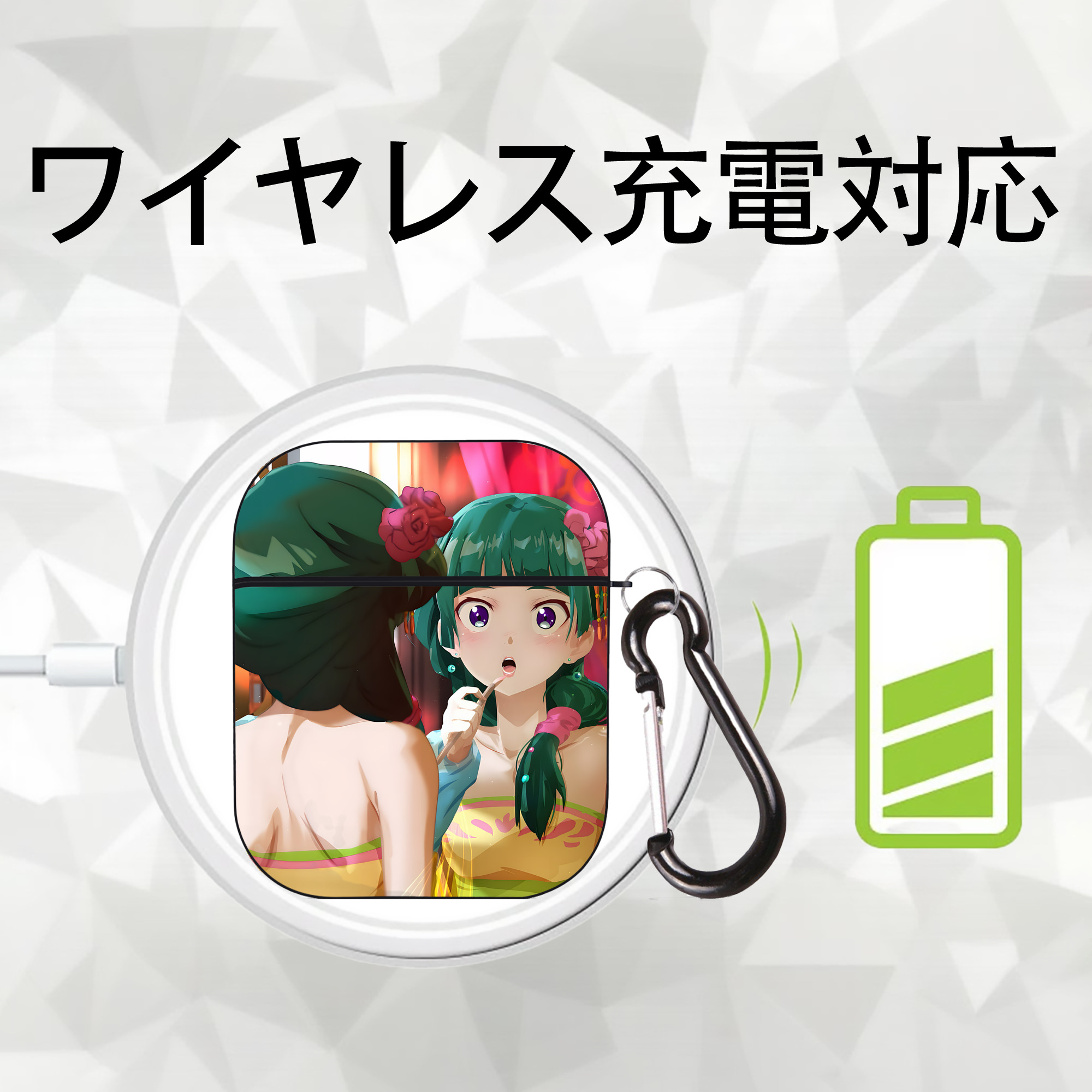 薬屋のひとりごと The Apothecary Diaries AirPods 第2世代保護ケース ハードシェル ブラック 耐衝撃・防指紋・カラビナ付き